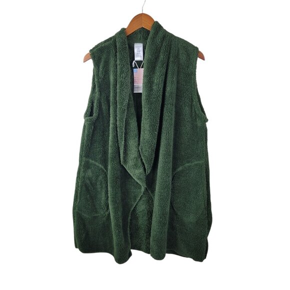 NEW Serra Vest Size Large XL Womens open front Fuzzy Fleece Green Warm Pockets - Picture 2 of 7